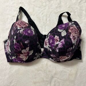 Floral Purple Underwire Molded Cup Bra with Adjustable Straps